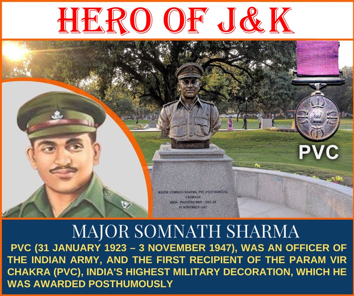 FatimaD75261608's tweet image. A tribute to #MajorSomnathSharma, who fought till his last breath to defend #Kashmir in 1947. He became India&apos;s first #ParamVirChakra awardee, a true embodiment of courage and dedication. #LestWeForget #IndianArmy #NationRemembers #BudgamDay #ShouryaDiwas