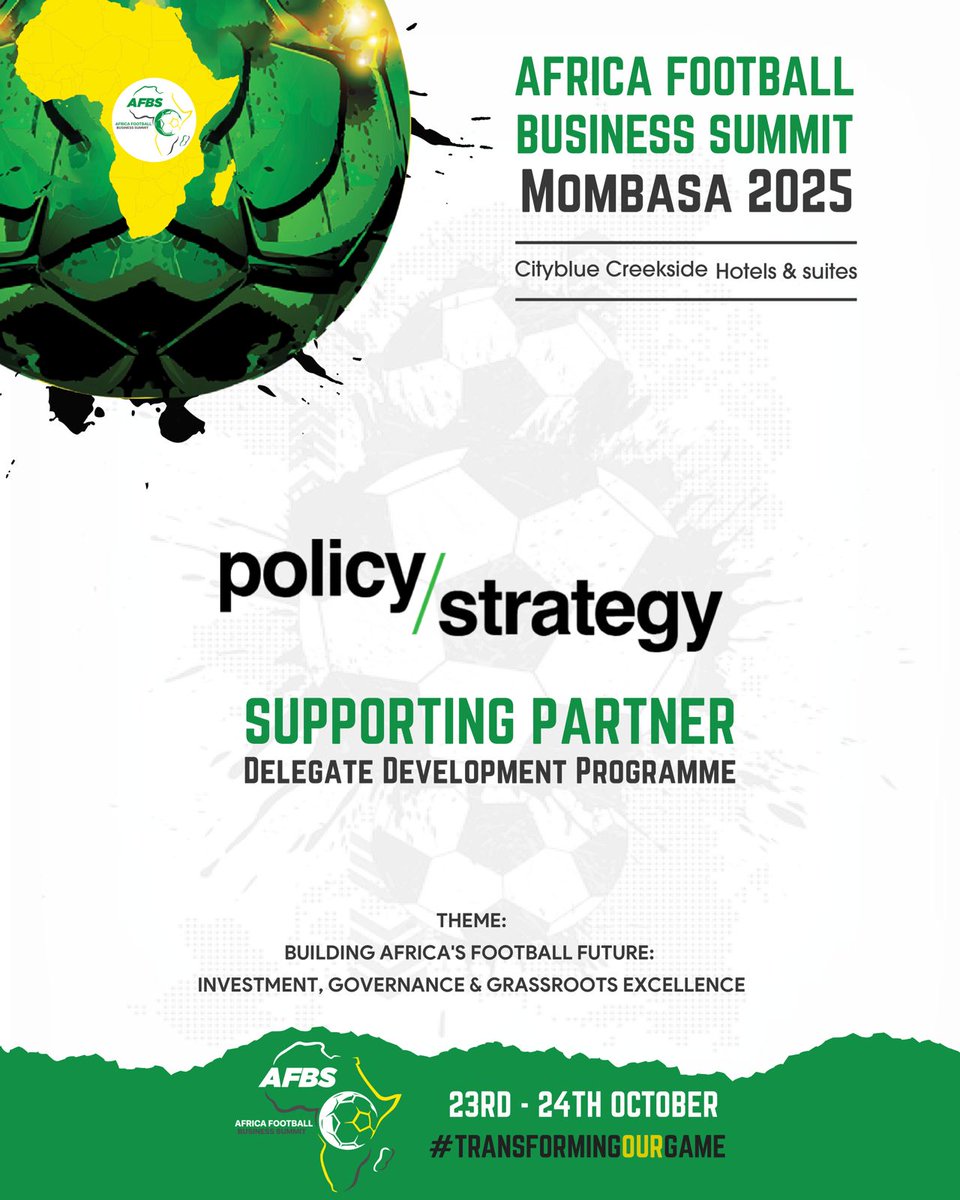 TheFFAfrica's tweet photo. ⚽🤝 Partnership Alert!
We’re excited to welcome policy/strategy group (p/s) as a Supporting Partner for #AFBS2025!
They’ll sponsor select delegates through our Delegate Development Programme, empowering changemakers shaping Africa’s football future.
#FootballForDevelopment https://t.co/ab1E1z9fxq