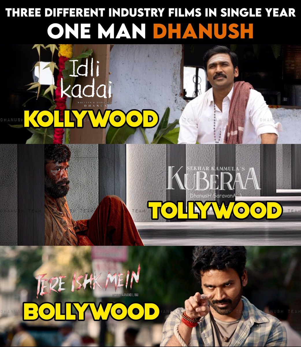 3 different industry films in single year <a href="/dhanushkraja/">Dhanush</a> ❤️‍🔥

#IdliKadai #Kuberaa #TereIshkMein