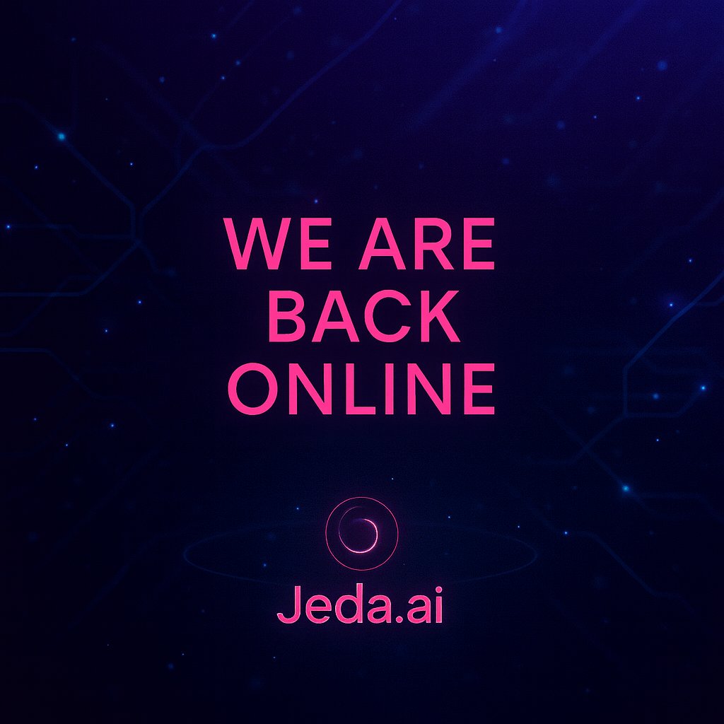 🚀 We’re back online!

Jeda.ai is now fully operational.

Like many major services, we were impacted by an outage from our cloud providers earlier today. 
Everything is now restored; please review any recent work to ensure it saved correctly.

Thank you for your