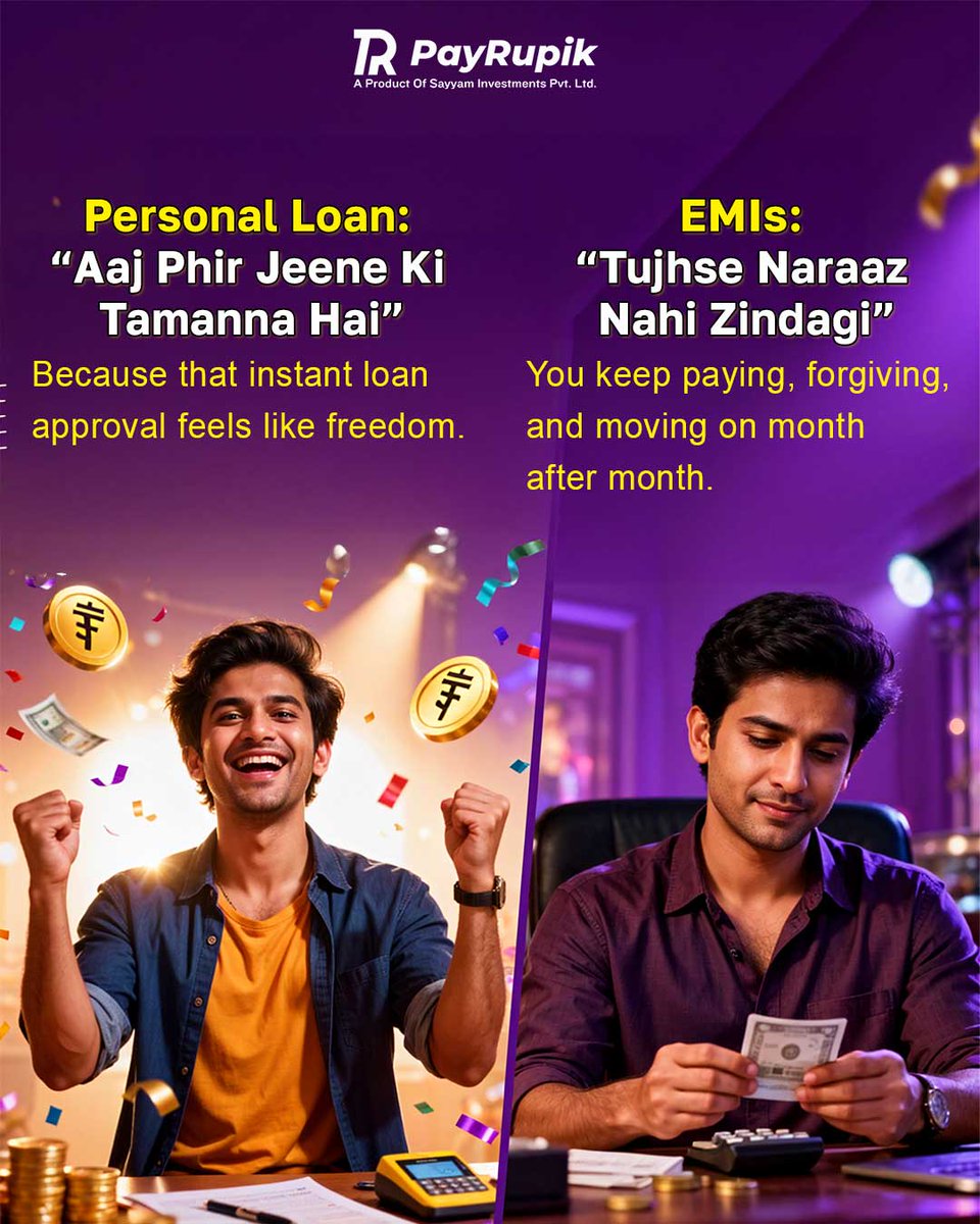 PayRupik's tweet image. 🎵 If finance spoke in Bollywood songs… what would your wallet be singing? 
💸 From “Aaj Phir Jeene Ki Tamanna Hai” (loans) to “Main Hoon Na” (emergency fund), money’s got rhythm too. 🎶 #bollywoodmeetsfinance #funwithfinance #payrupik