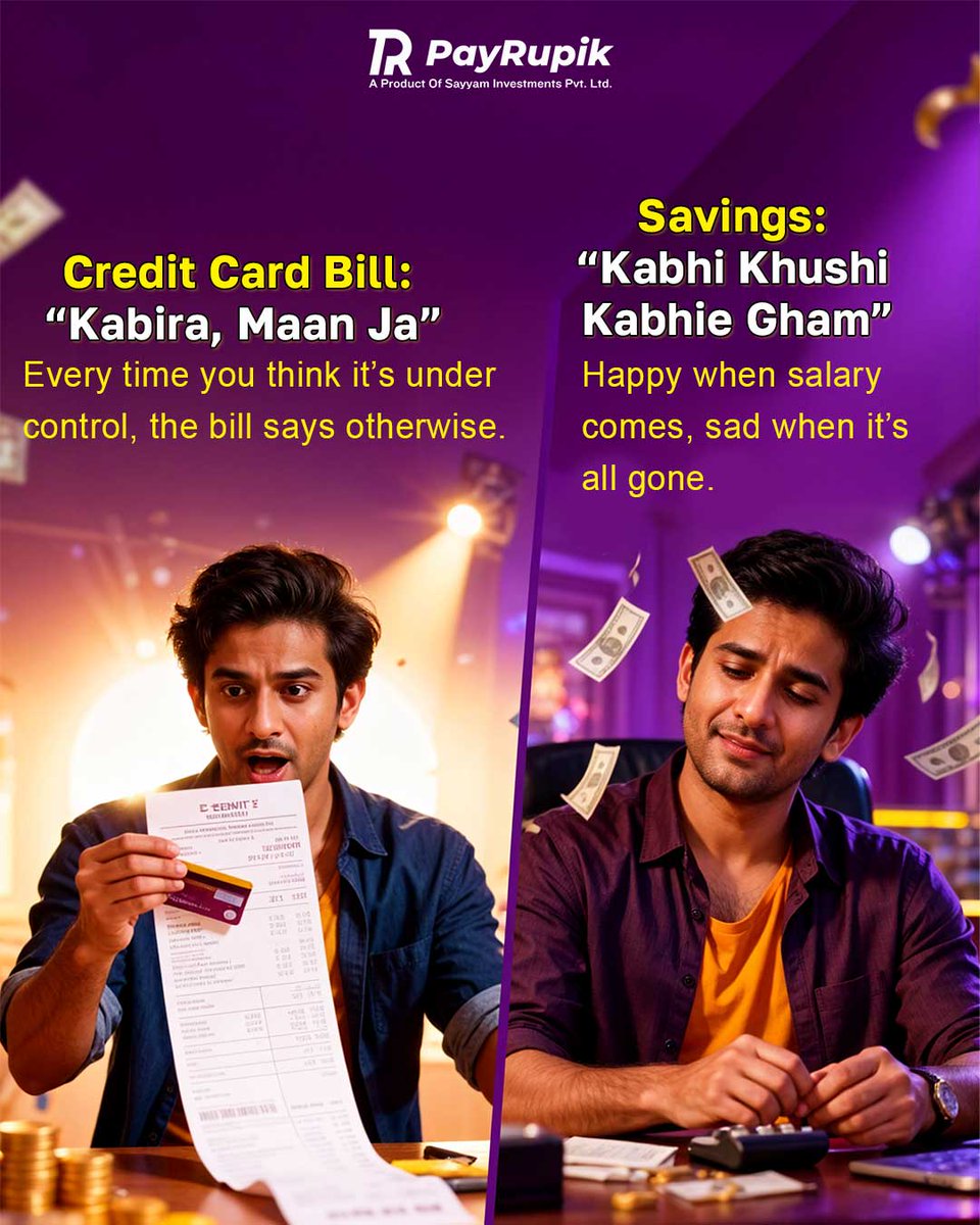 PayRupik's tweet image. 🎵 If finance spoke in Bollywood songs… what would your wallet be singing? 
💸 From “Aaj Phir Jeene Ki Tamanna Hai” (loans) to “Main Hoon Na” (emergency fund), money’s got rhythm too. 🎶 #bollywoodmeetsfinance #funwithfinance #payrupik