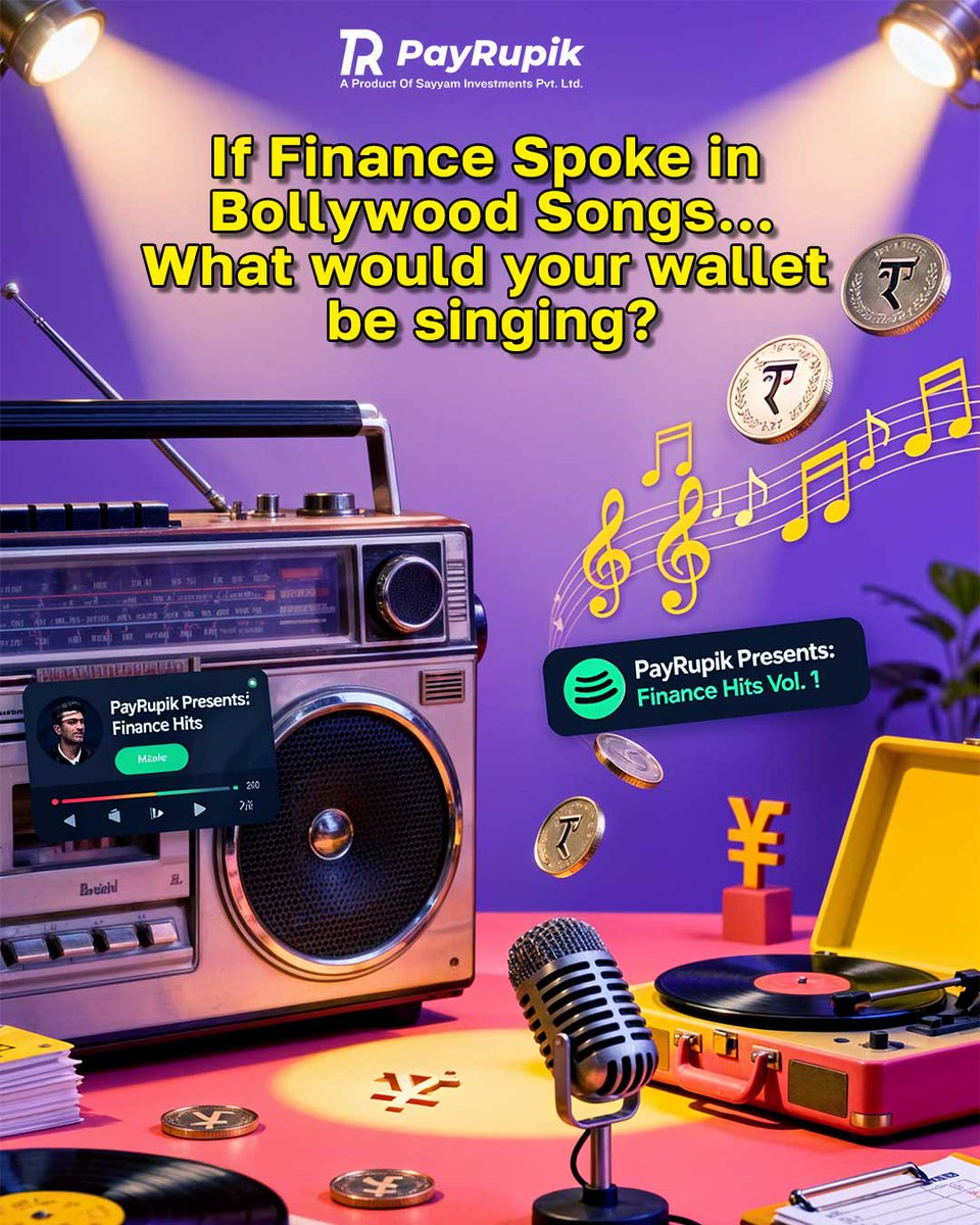 PayRupik's tweet image. 🎵 If finance spoke in Bollywood songs… what would your wallet be singing? 
💸 From “Aaj Phir Jeene Ki Tamanna Hai” (loans) to “Main Hoon Na” (emergency fund), money’s got rhythm too. 🎶 #bollywoodmeetsfinance #funwithfinance #payrupik