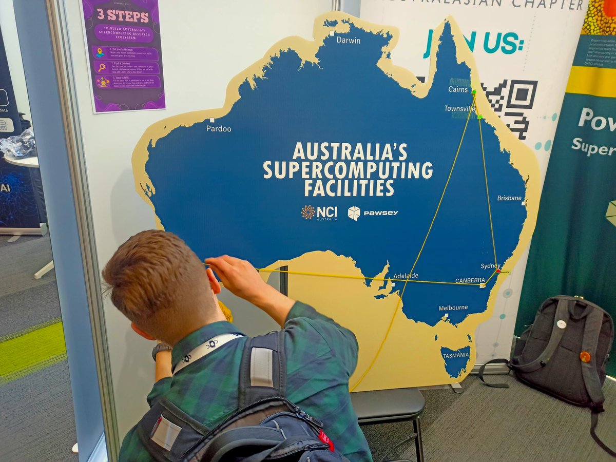 NCInews's tweet image. What happens when you connect Australia’s brightest minds on one map? 💡
At #eResearch2025, NCI Australia & @PawseyCentre created the Dream Collaboration Map — weaving together a web of ideas and partnerships across Australia’s research community. 🇦🇺💻
#HPC #ResearchComputing