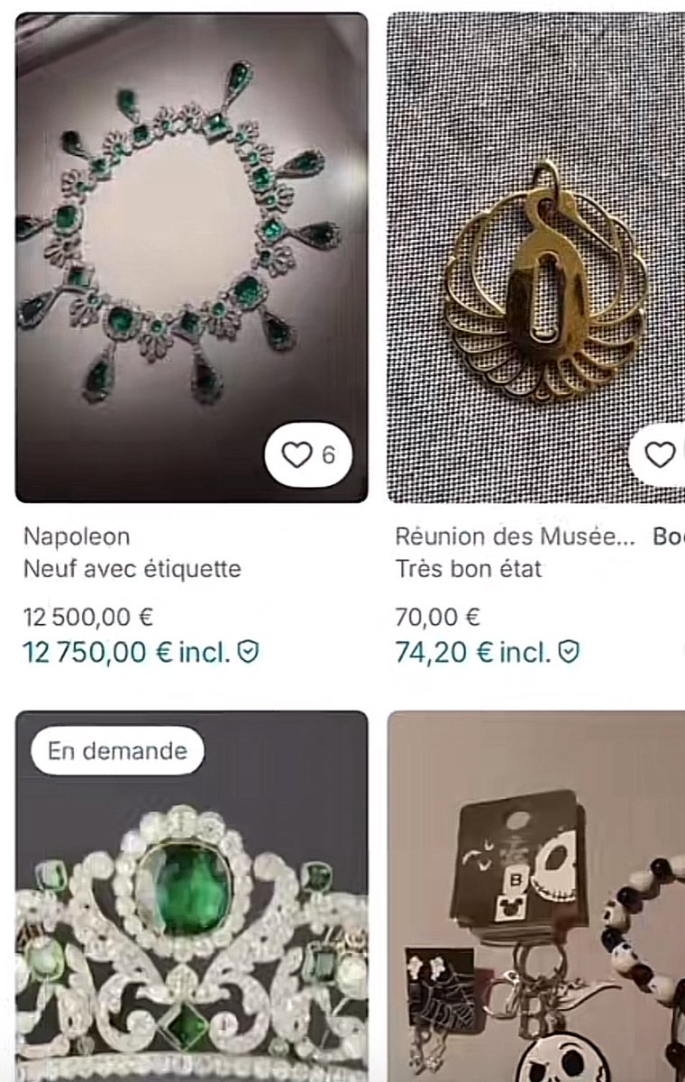 Jsuis explosé ils ont mis les (faux) bijoux du Louvre en vente sur vinted, la France et les français sont le divertissement 😂😂😂