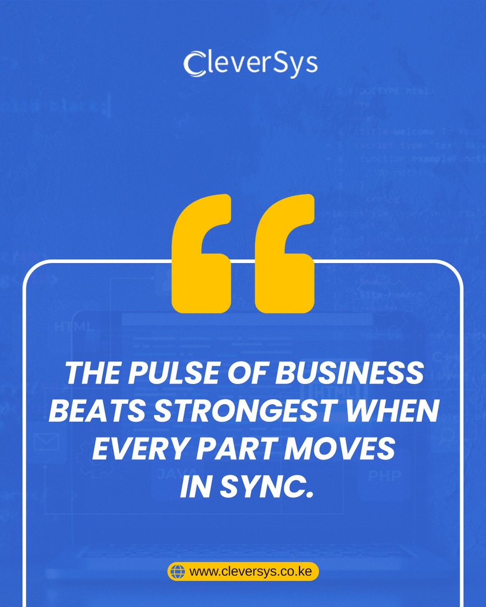 CleversysCo's tweet image. ⚙️ The Pulse of Business Beats Strongest When Every Part Moves in Sync. 💼✨
🔗 Let’s streamline, optimize, and grow — together.
👉 cleversys.co.ke
#BusinessSolutions #CleverSys #WorkflowOptimization #TechThatWorks #SeamlessSystems #SmartBusiness