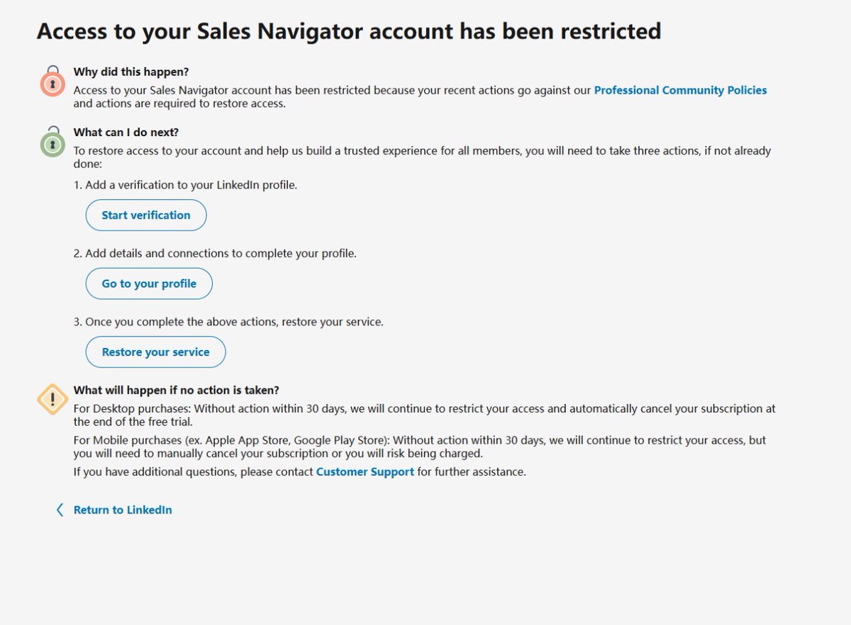 Can you please explain What's the reason.??
<a href="/LinkedInHelp/">LinkedIn Help</a>