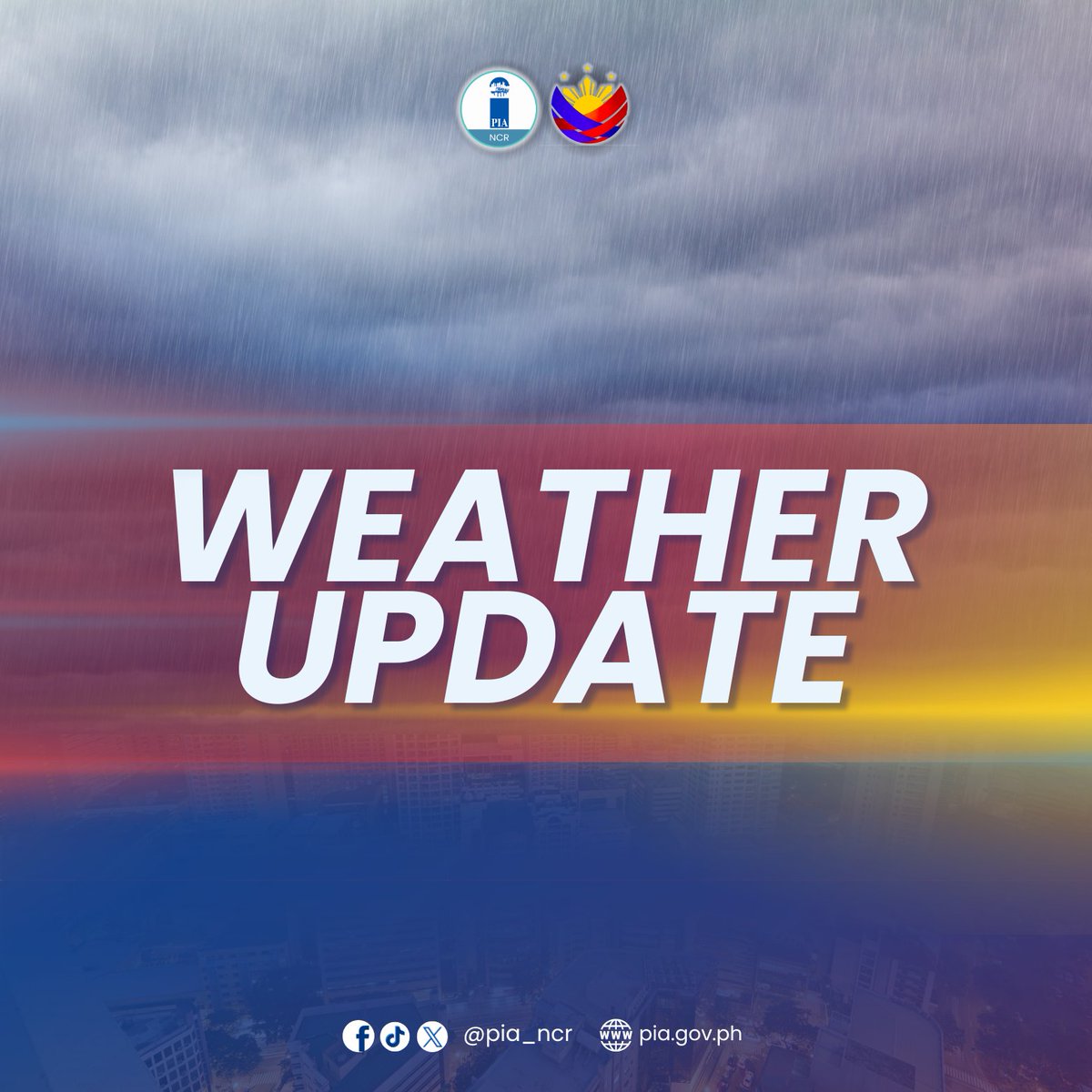 PIA_NCR's tweet image. PAGASA: (1:07PM) Moderate to heavy rain showers with lightning and strong winds are expected over Metro Manila within the next 2 hours.

Monitor PAGASA-National Capital Region PRSD for more updates.

#WeatherUpdate #WeatherAdvisory #PAGASA