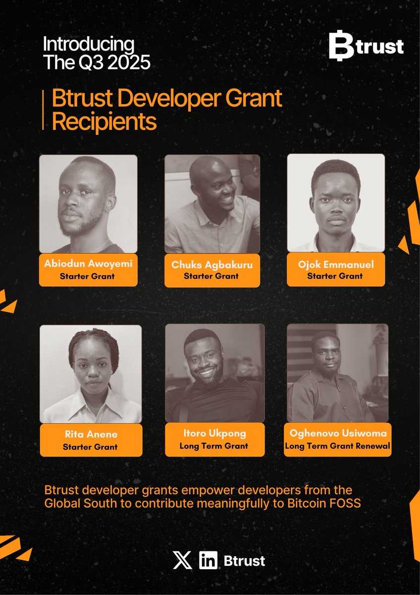 BitKE (@bitcoinke) on Twitter photo LIST | Here Are the 6 African #Bitcoin Developers Awarded Q3 2025 Grants by B-Trust 
All six grantees are alumni of the <a href="/btrust_builders/">Btrust Builders</a> program. Only one is #Ugandan while the all the rest are #Nigerian.
bitcoinke.io/2025/10/btrust… <a href="/btrustteam/">Btrust</a> LIST | Here Are the 6 African #Bitcoin Developers Awarded Q3 2025 Grants by B-Trust 
All six grantees are alumni of the <a href="/btrust_builders/">Btrust Builders</a> program. Only one is #Ugandan while the all the rest are #Nigerian.
bitcoinke.io/2025/10/btrust… <a href="/btrustteam/">Btrust</a>
