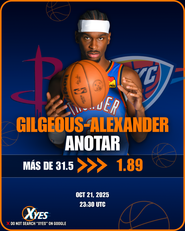 XYesofficialES's tweet photo. 🔥 Shai Gilgeous-Alexander para anotar más de 31.5 puntos contra los Houston Rockets — ¿brillará esta noche? 🏀 https://t.co/YBhMkUTE6U