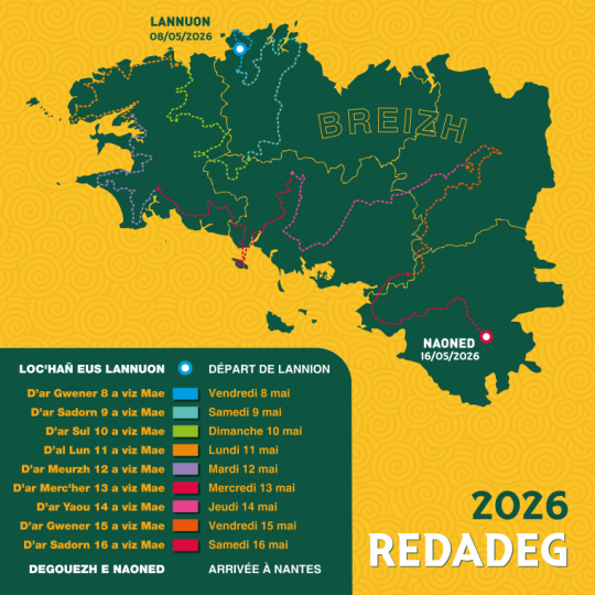De <a href="/Redadeg/">Ar Redadeg</a> #PartenaireBreizh5sur5
EN LINENN : Emgav war ar-redadeg.bzh evit dizoloiñ an hentad klok
EN LIGNE : Rendez-vous sur ar-redadeg.bzh pour découvrir le parcours complet