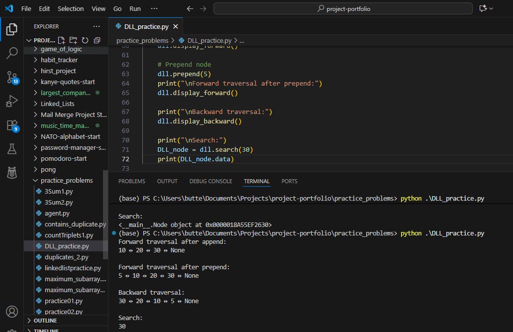 I added a Search Method to my Doubly Linked List by using Python Programming.