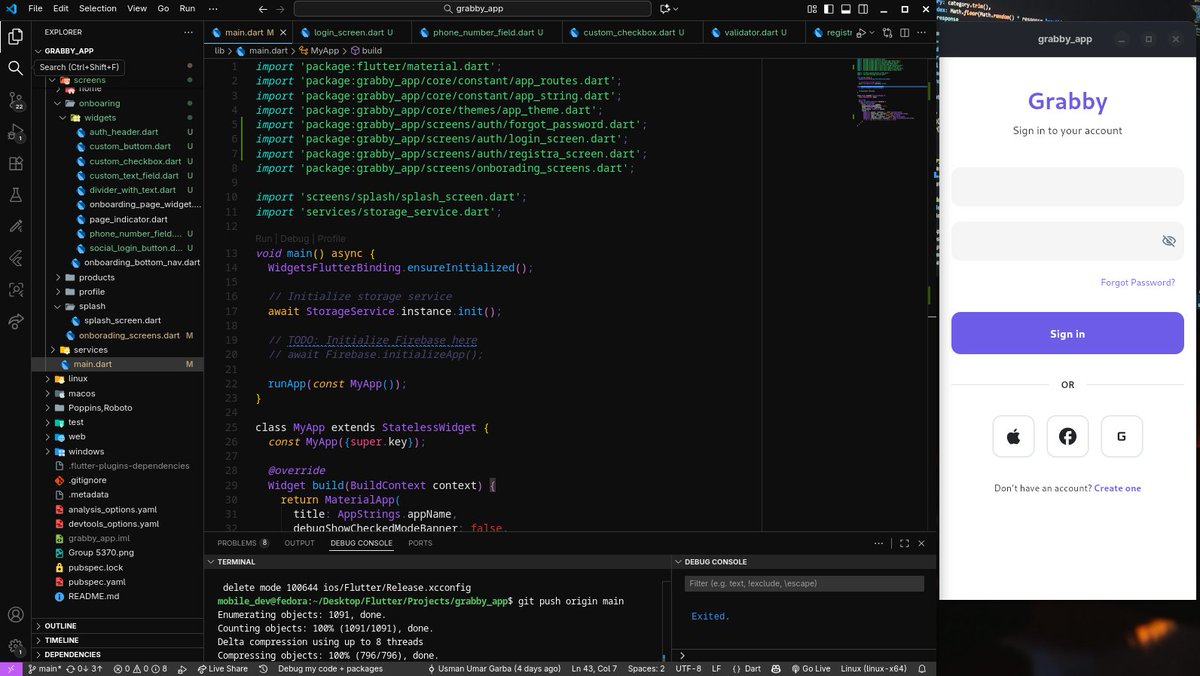 dev_useee's tweet image. Hello everyone i am building Grabby an e-commerce mobile app with with cool and alot features.
I am still working on the authentication screens.
🚀 #GrabbyApp #BuildInPublic #FlutterDev #MobileEngineering”
