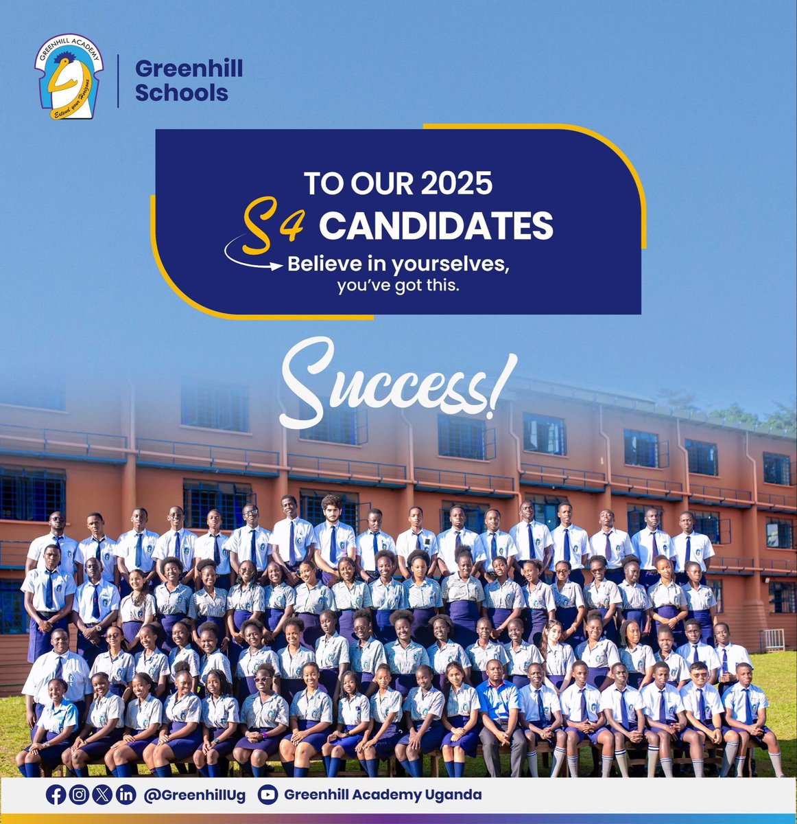 To our 2025 S4 candidates, as you continue on this final lap, we remind you to believe in yourselves, you’ve got this! 

SUCCESS🌟 

#GreenhillSchools