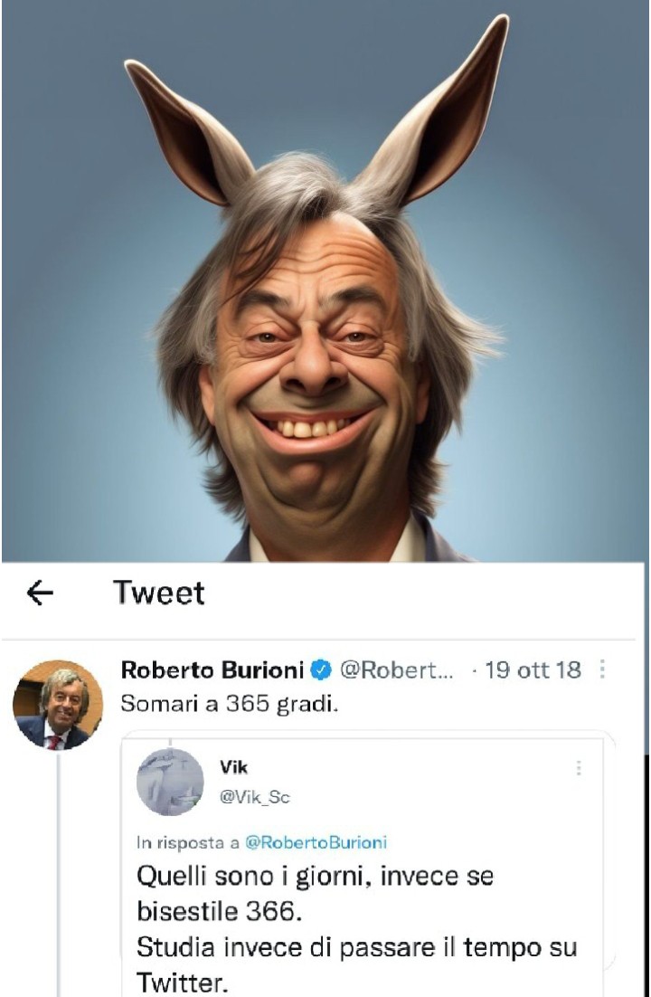 <a href="/heather_parisi/">Heather Parisi 🤐</a> Heather, non dare tutta questa importanza ad un analfabeta funzionale che non sa nemmeno distinguere i gradi geometrici dai giorni dell'anno 😏