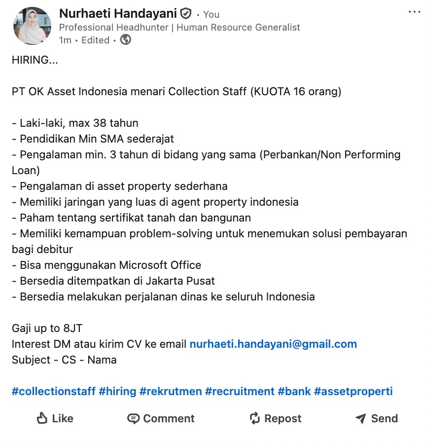 nrhthan's tweet photo. @worksfess min tolong like atau repost min
HIRING COLLECTION STAFF https://t.co/NyYkt5Wggb