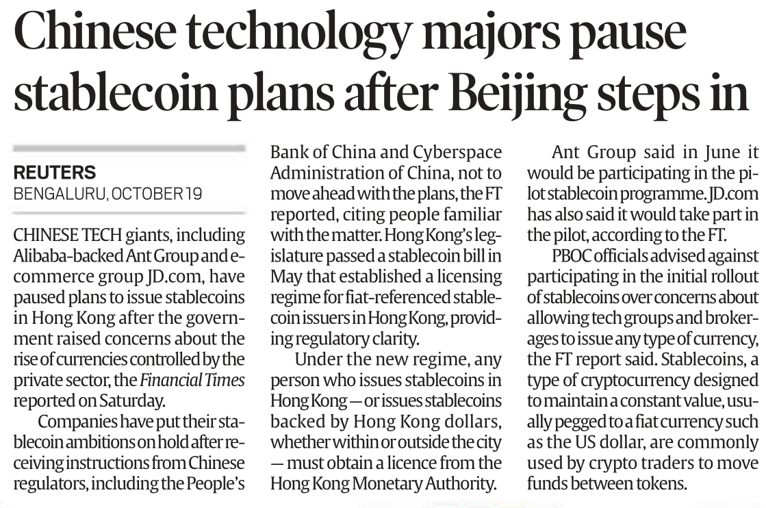 Stablecoins are nothing but digital dollar proxies; tools for "stealth dollarisation" under the guise of muh "crypto-currency innovation".🥱 They keep nations hooked to the US dollar system even in digital era.🤬 China &amp; India are right to block this financial Trojan horse.⤵️