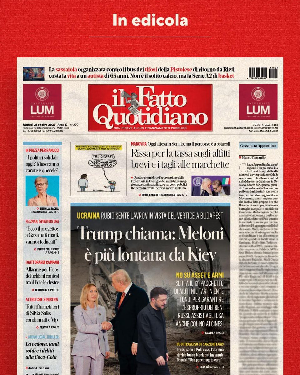 Trump chiama: Meloni è più lontana da Kiev

Leggi Il Fatto Quotidiano 👉 ilfat.to/primapagina