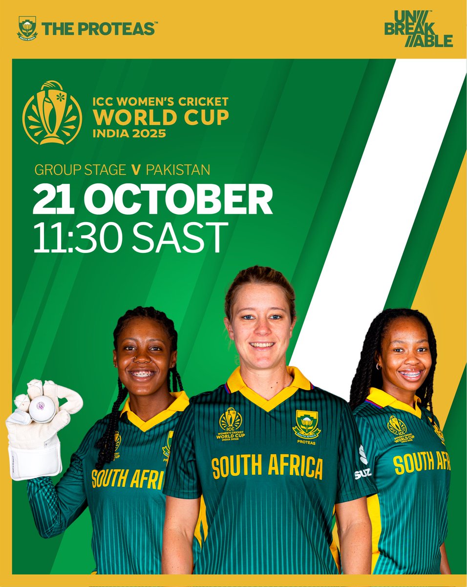 It’s Matchday in Colombo! 🔥

It's the 22nd match of the #CWC25, and #TheProteas Women are ready to carry their winning momentum into battle against Pakistan Women. 💪🏏

Catch every moment live on SuperSport! 🖥

#Unbreakable