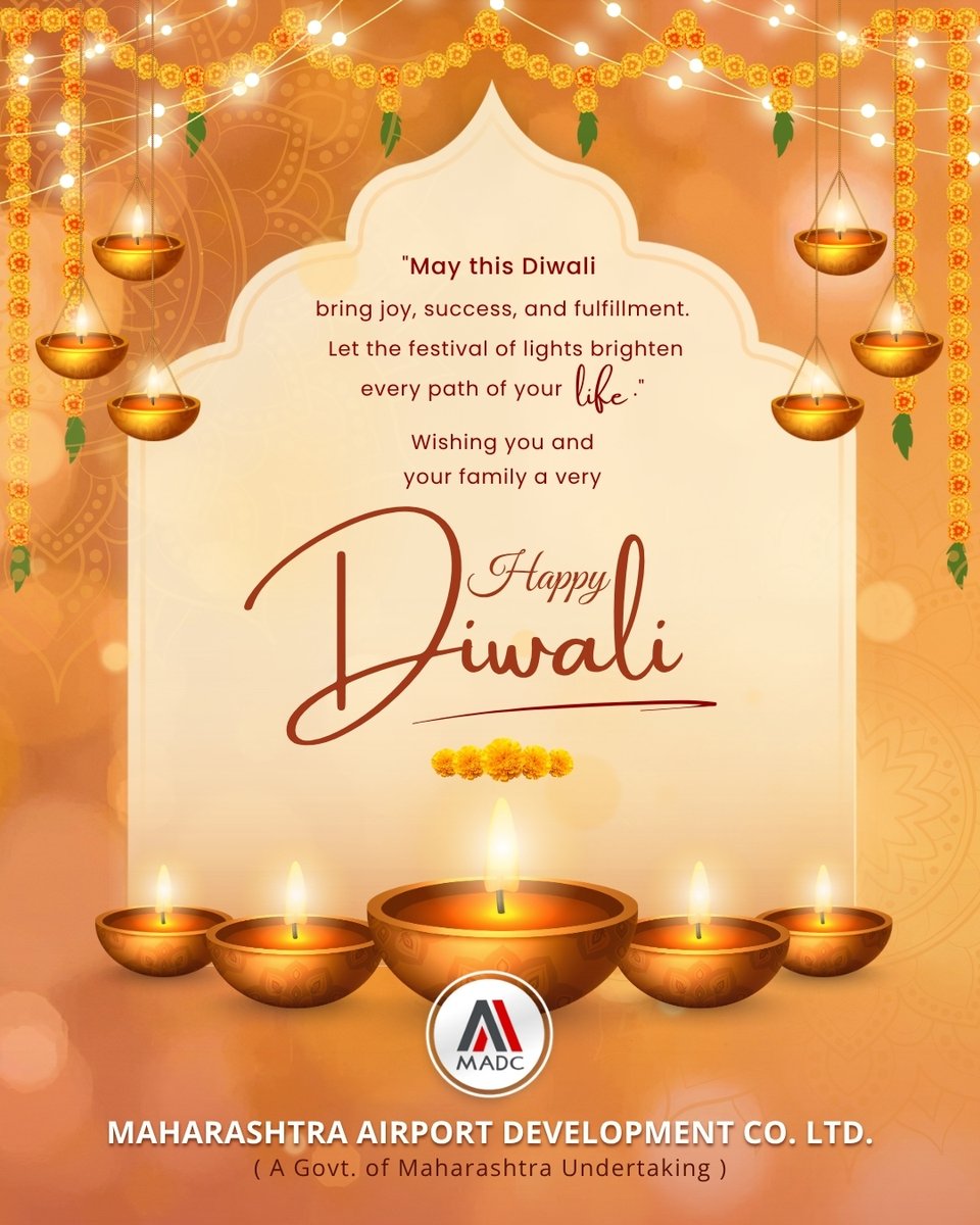 MadcMihan's tweet photo. ✨Wishing you a Diwali filled with light, innovation and renewed partnerships. ✨
From all of us at Maharashtra Airport Development Co. Ltd., may the year ahead shine with shared successes and meaningful connections. 🌟
#HappyDiwali #Diwali2025 #LightAndGrowth #Diwali #MADC https://t.co/YUETs9Htm3