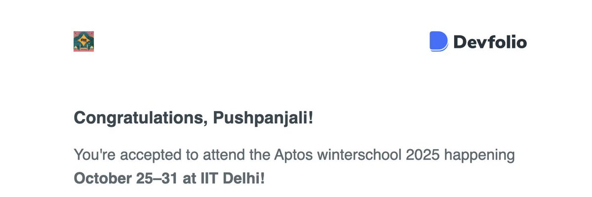 pushpanjalihere's tweet image. Gm Gm!
Aptos Winter School 2025, here we go. All set to build, connect, and make it an unforgettable week at IIT Delhi.
Lessgooo IITD >
@MoveClubIN @Aptos