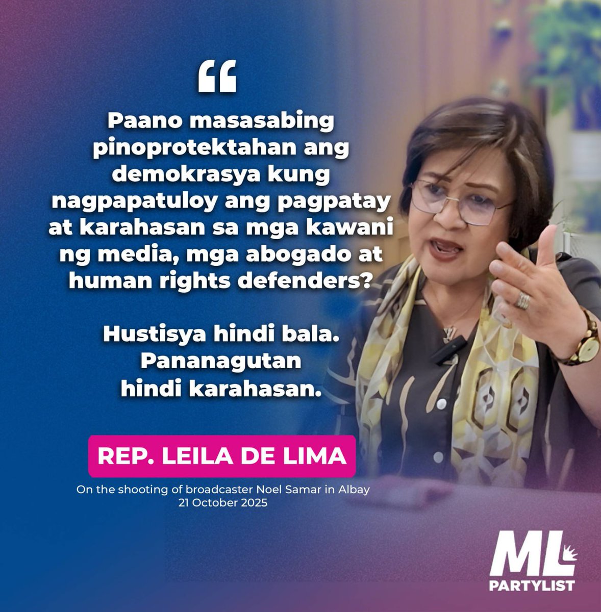 manayleila's tweet image. We strongly condemn the shooting of broadcaster Noel Bellen Samar yesterday in Guinobatan, Albay. We pray for his immediate recovery and call on the Philippine National Police to ensure his safety. 

This incident is yet another proof of why the Philippines remains one of the…