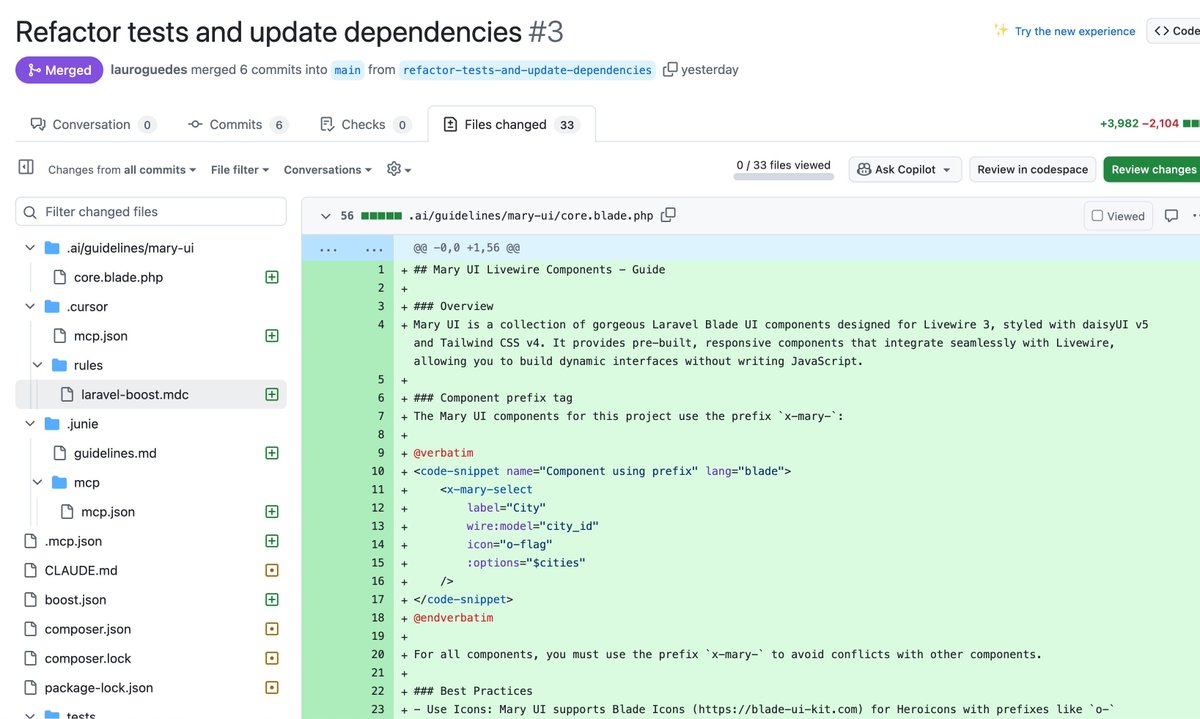 PovilasKorop's tweet image. Package and open-source project creators!
If you want Laravel Boost to "catch" AI guidelines for your project, add them like this.
github.com/lauroguedes/ma…
Source: MaryUI Laravel Starter Kit v1.3.0 by @leowg
Boost docs on this: github.com/laravel/boost?…