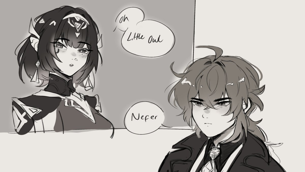 Messy #Nefer and #Diluc .. I refuse to believe that she just uses Owl :3