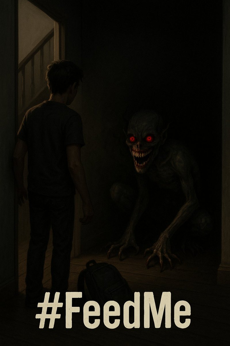 chenb0x's tweet image. I dropped my bag at the door by the stairs as always. The lights stayed off. I wasn&apos;t alone. I followed the sound of a sinister cackle to its origin. 

A demented creature with red eyes and razor teeth crouched in the corner.

&quot;#FeedMe&quot;

#31DaysOfScary #Day20