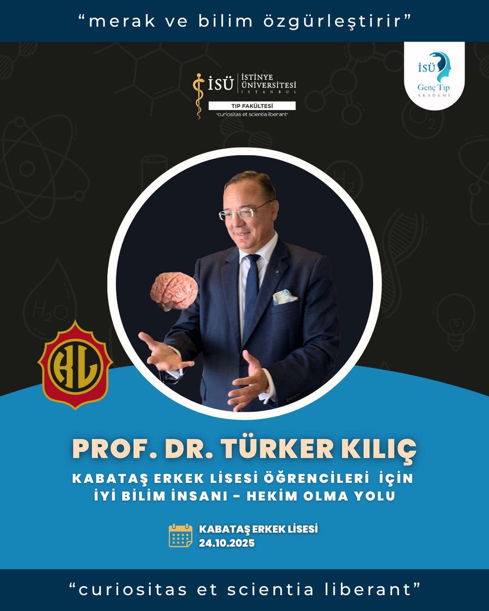 Dekanımız Prof. Dr. Türker Kılıç, 24 Ekim Cuma günü Kabataş Erkek Lisesi öğrencileriyle bir araya gelerek, İstinye Üniversitesi Tıp Fakültesi Bilim Sınıfı adaylarıyla buluşacaktır.