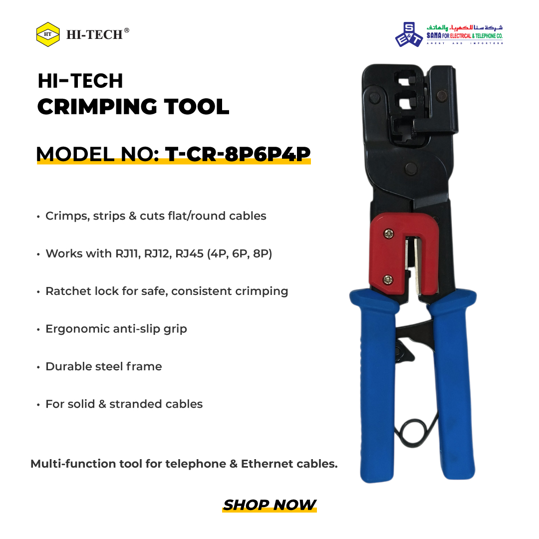 Sanaco_sa's tweet image. Crimping Tool for Networking Professionals - HI-TECH Crimp Tool for 4P, 6P, 8P connectors.
🛒Buy today: sanaco.com.sa/product/hi-tec…
#networkingtools #crimpingtool