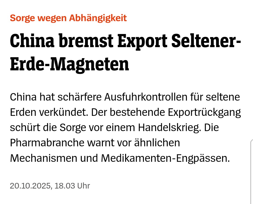 ChristophCanne's tweet image. China demonstriert uns nun seine Rohstoffmacht, die es in den letzten Jahrzehnten aufgebaut hat.

Nun erweist es sich auch als höchst unglücklich, dass wir uns mit Wind und Solar, deren Rohstoffe China oder chinesisch kontrollierte Unternehmen kontrollieren, in eine geopolitische…