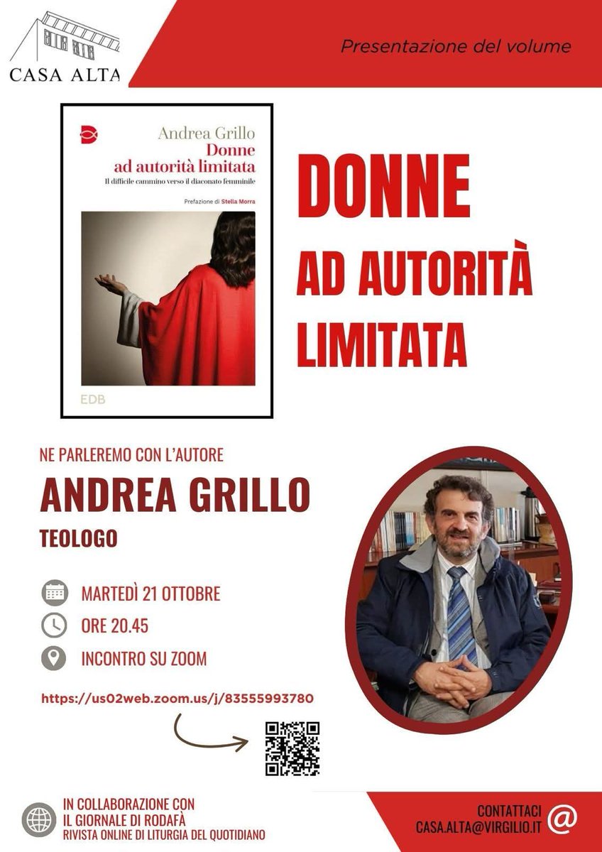 s_sodaro's tweet photo. 0ggi martedì 21 ottobre 2025, ore 20.45, su Zoom, incontro con uno dei protagonisti del dibattito teologico contemporaneo, il liturgista Andrea Grillo.
Organizzano l'Associazione Culturale "Casa Alta" e "Il giornale di Rodafà"
Il link Zoom è il seguente:
https://t.co/blJNMmdFDM https://t.co/VSYZ7uIXQC