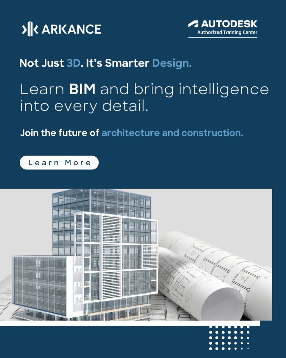 Arkancein's tweet image. Not just 3D — it’s smarter design. 💡
From parametric modeling to real-time coordination, BIM transforms how architects & engineers create.
🎓 Start your journey → eu1.hubs.ly/H0nWKX-0
#LearnBIM #RevitArchitecture