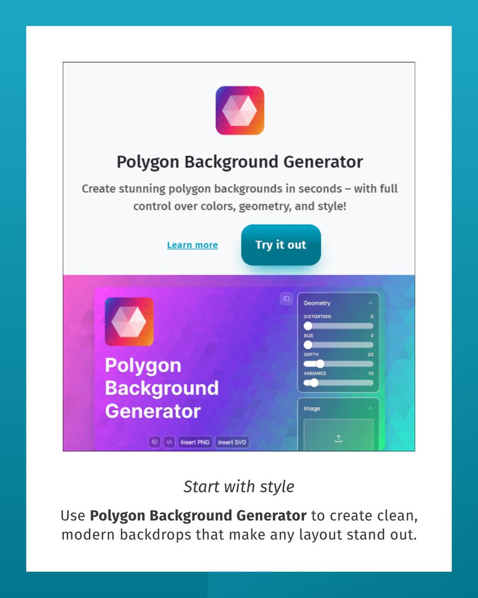 Turn any image into a geometric masterpiece. 🎨
Create stunning polygon backgrounds right inside Adobe Express with the Polygon Background Generator add-on.
✨ Customize colors, depth, and distortion — no code needed!
👉 zurl.co/s1ZiT

 #DesignTools #PolygonBackground