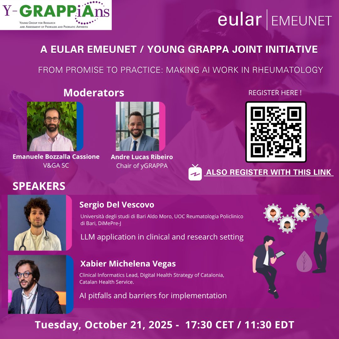 🚀 Don’t miss the next #EMEUNET–#yGRAPPA webinar!

💡Discover how to turn AI’s promise into real clinical and research practice—and what pitfalls to avoid.

🗓️21 Oct 2025 | 17:30–18:30 CET / 11:30–12:30 EDT

👉 Register now: pulse.ly/qqlw0wqkjf

#EMEUNET #yGRAPPA