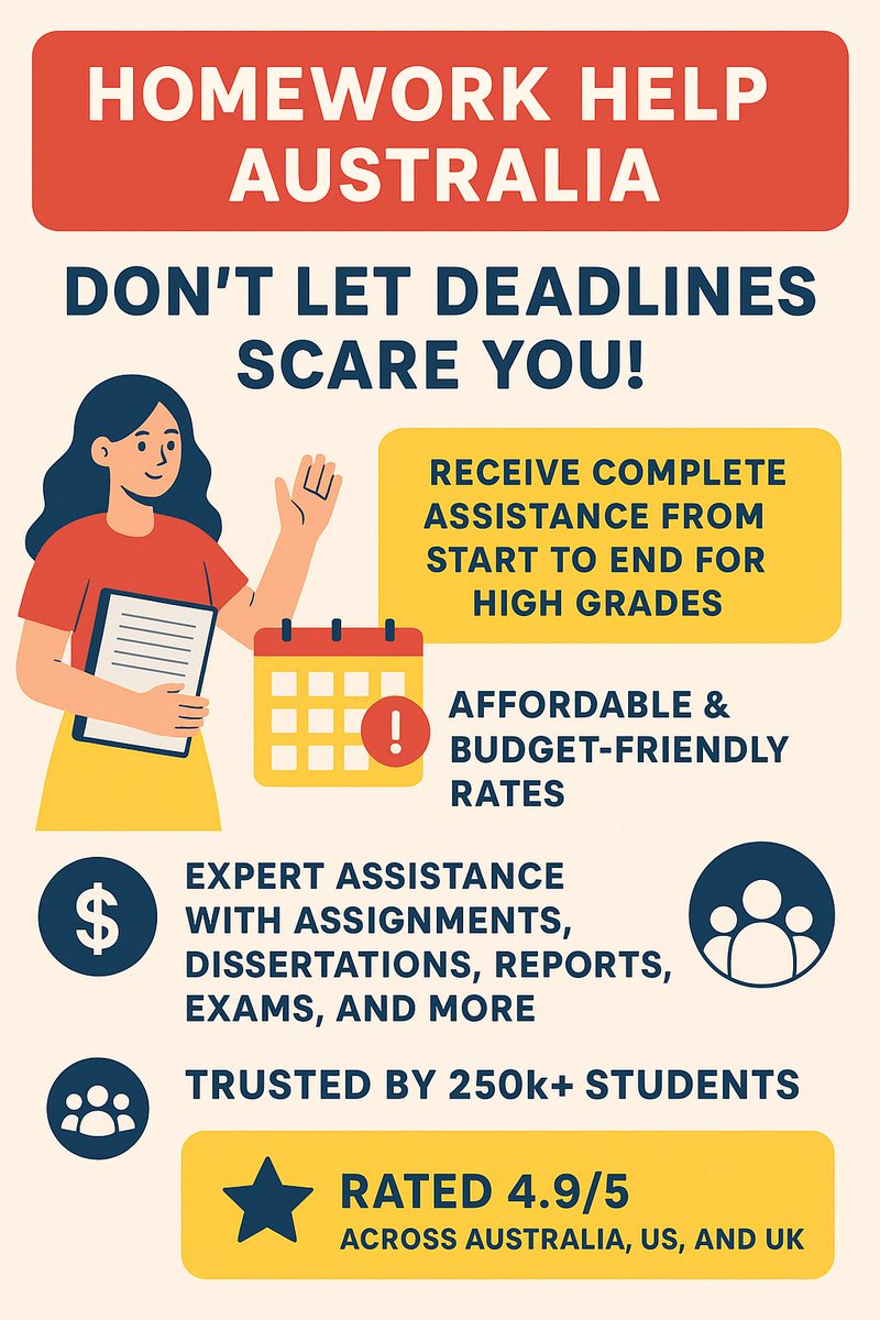 SampleAssignm's tweet image. Struggling with deadlines? Don’t stress — get Homework Help Australia from experts - Visit - shorturl.at/7r3mW🎓
✅ 100% plagiarism-free
✅ Affordable pricing
✅ Trusted by 250K+ students
Get the grades you deserve today!   #HomeworkHelpAustralia #AssignmentHelp