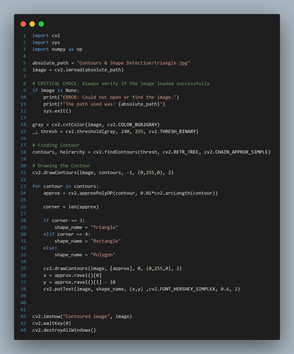 sarkar19915's tweet image. Morning people,,
just covered : "Contours & Shape Detection":
Finding contours, Drawing contours on images, Shape detection using approxPolyDP, Object recognition basics,
these are the preworkout meal for facial & object dection
#OpenCV #Face #Dectection