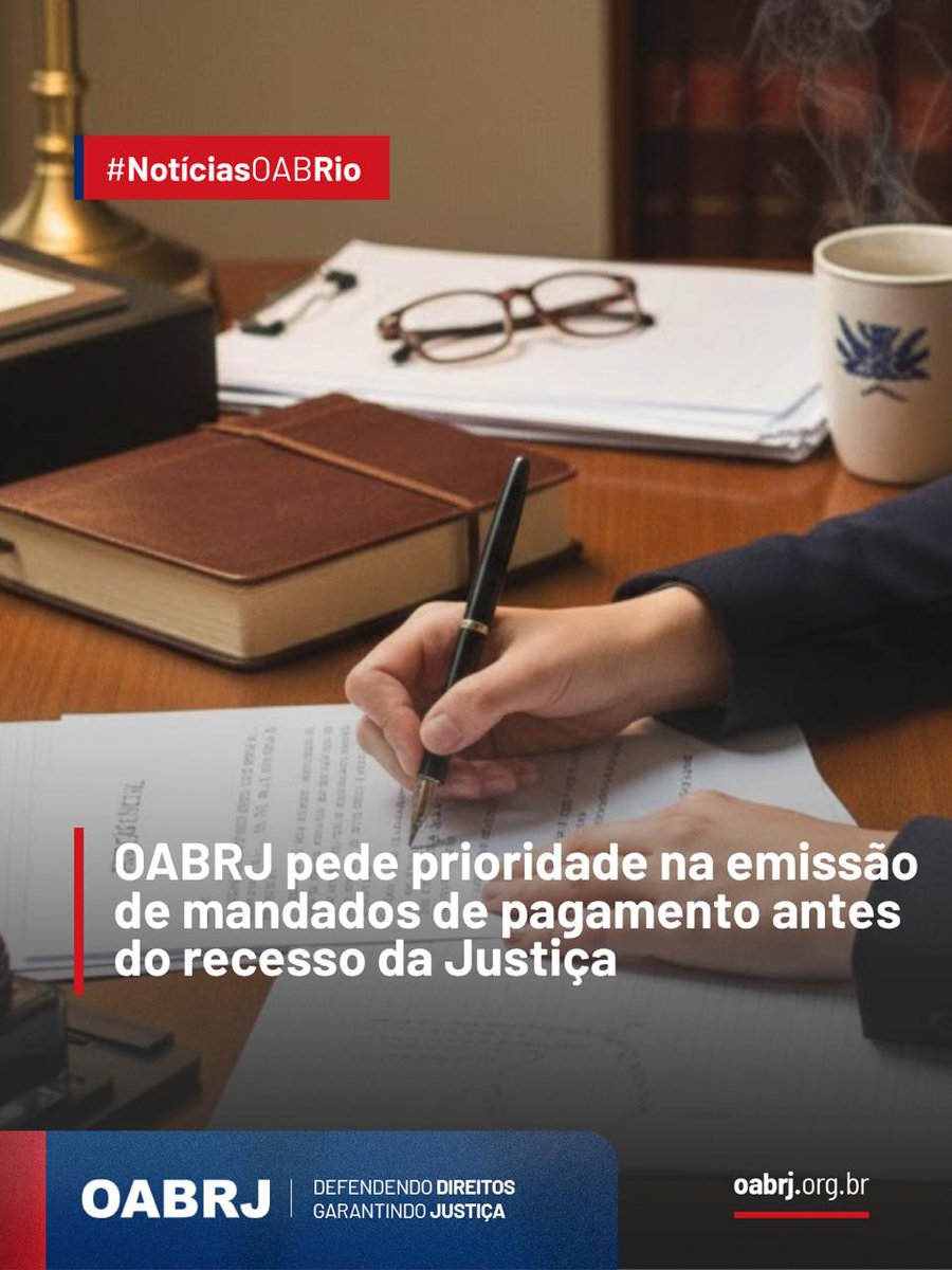 Diante da proximidade do recesso forense, a OABRJ, por meio da presidente Ana Tereza Basilio, enviou ofício às presidências do TJRJ, do TRT1 e do TRF2 solicitando prioridade na expedição de mandados de pagamentos e alvarás. 

🛜 Acesse o site e saiba mais: oabrj.org.br