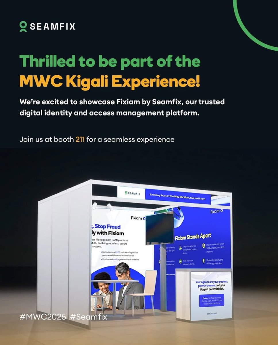 seamfixltd's tweet image. Fixiam is ready. Seamfix is ready!
Visit us at Booth 211 for a seamless journey into secure digital access
#mwc #kigali #digitalidentity #seamfix