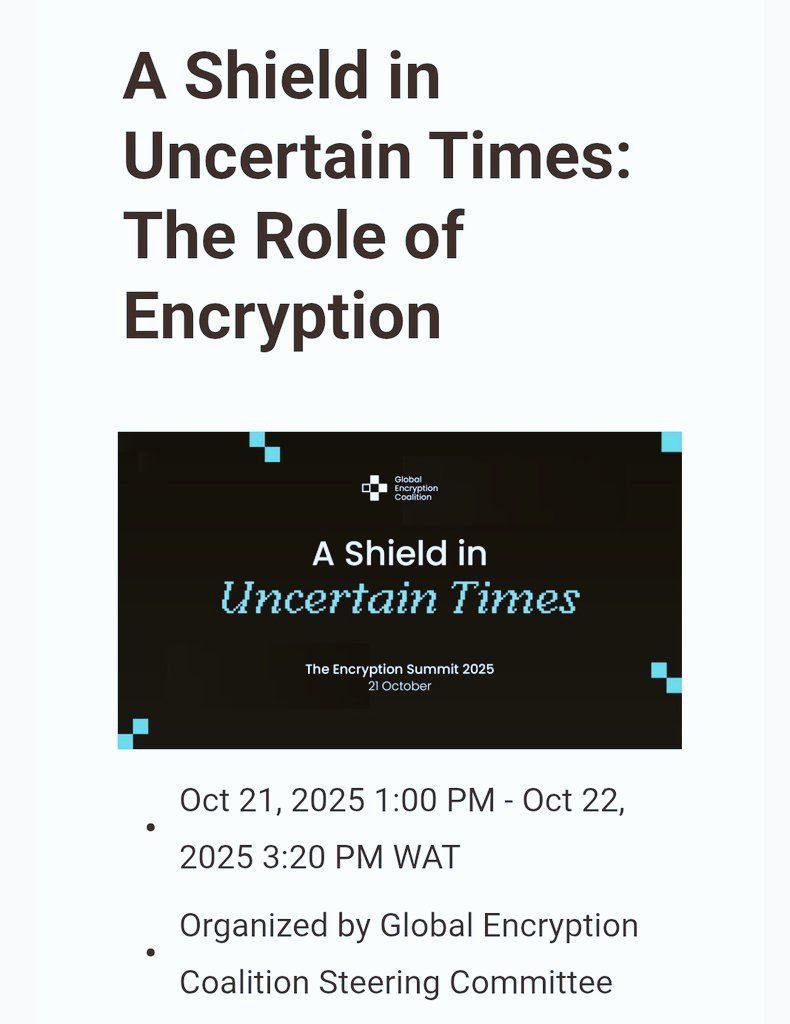 aareakinbo's tweet image. The Global Encryption Coalition is hosting the second summit to celebrate how encryption makes us powerful, investigate the regulatory challenges facing encryption, and unite our community.

Register: globalencryption.org/2025/10/the-en…

#GlobalEncryptionDay #EncryptTheParrot