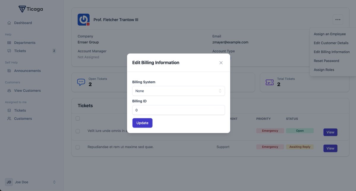 I've been working on the Customer (Admin / SuperAdmin only) features.
Edit Customer Details and Billing Information are now Employee editable now.
