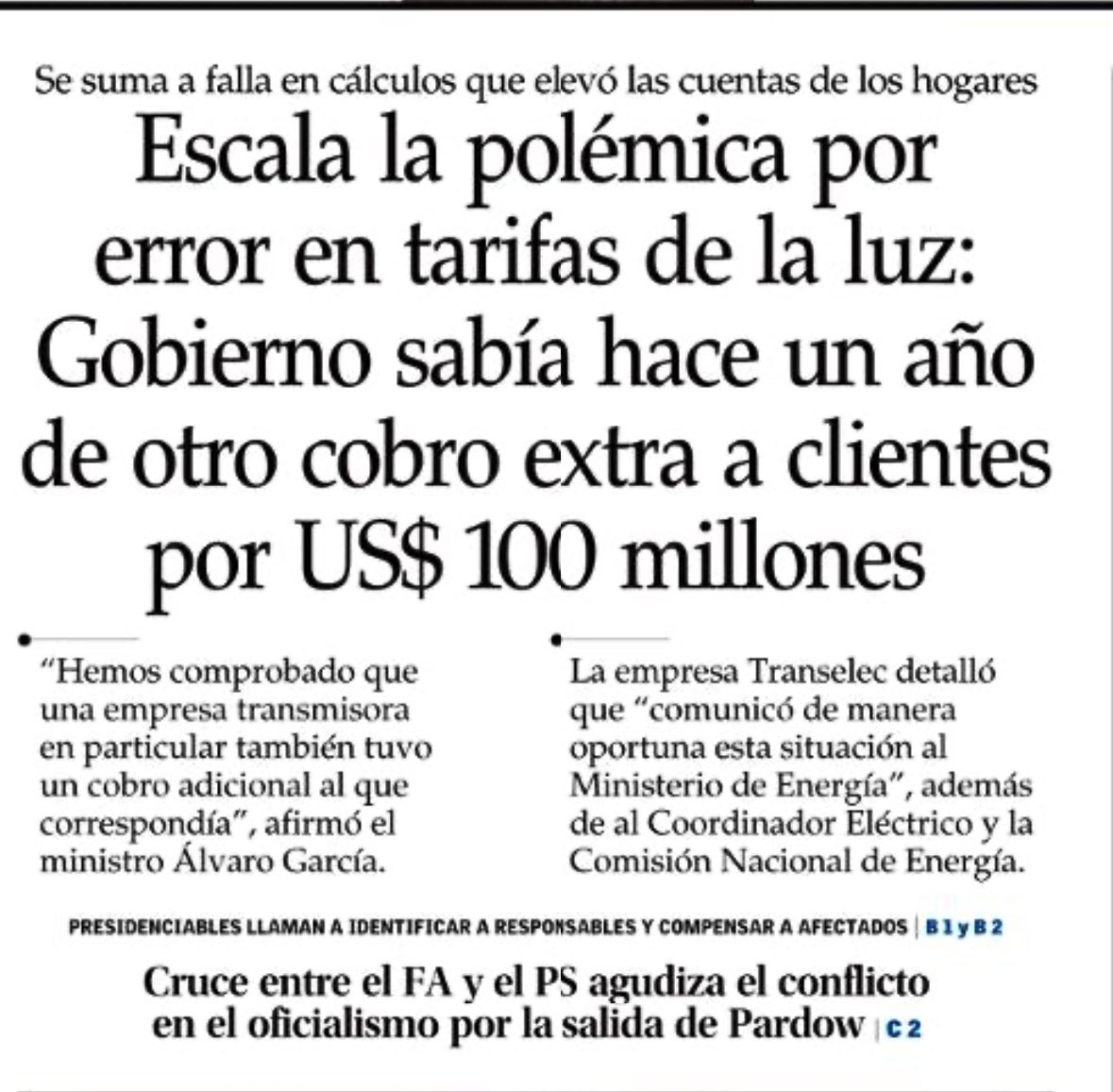 Gobierno sabía hace UN AÑO de cobro extra en cuentas de luz. 
Haremos valer responsabilidades políticas y exigiremos devolución íntegra de platas a los usuarios.
