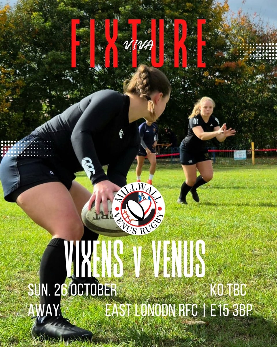 This Sunday, our women’s squad heads east to face East London Vixens. Come down, bring the noise, and back your team, every cheer counts.

❤️🤍🖤 

#millwALL #womensrugby #rugbyfamily #eastlondon #awaydays #londonrugby