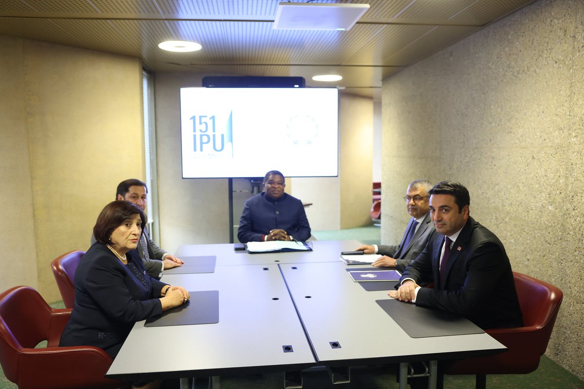 alensimonyan's tweet photo. 🇦🇲🇦🇿
Today, on the sidelines of the 151st #IPUAssembly in #Geneva, I had a bilateral meeting with the Speaker of the Milli Majlis of Azerbaijan Ms. Sahiba Gafarova (@Speaker_Az).
We welcomed the outcome the 8 August Washington Summit & the steps taken toward normalization of relations between our countries.
Both sides emphasized the importance of continuing a constructive dialogue & expressed readiness to support, at the parliamentary level, the implementation of confidence-building measures.
Thanks to Mr. @MartinChungong, @IPUparliament SG, for the organizational efforts.
#peace