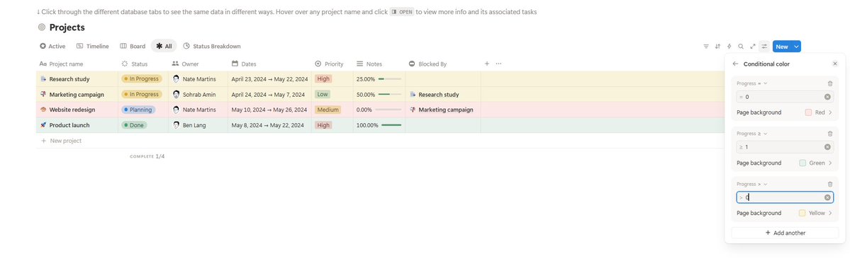 nikk_notion's tweet image. Conditional colours in Notion just got smarter.
You can now colour databases based on Formula and Relation properties — meaning your dashboards can finally react to your data.
Visual clarity + logic = a cleaner, more intuitive workspace.