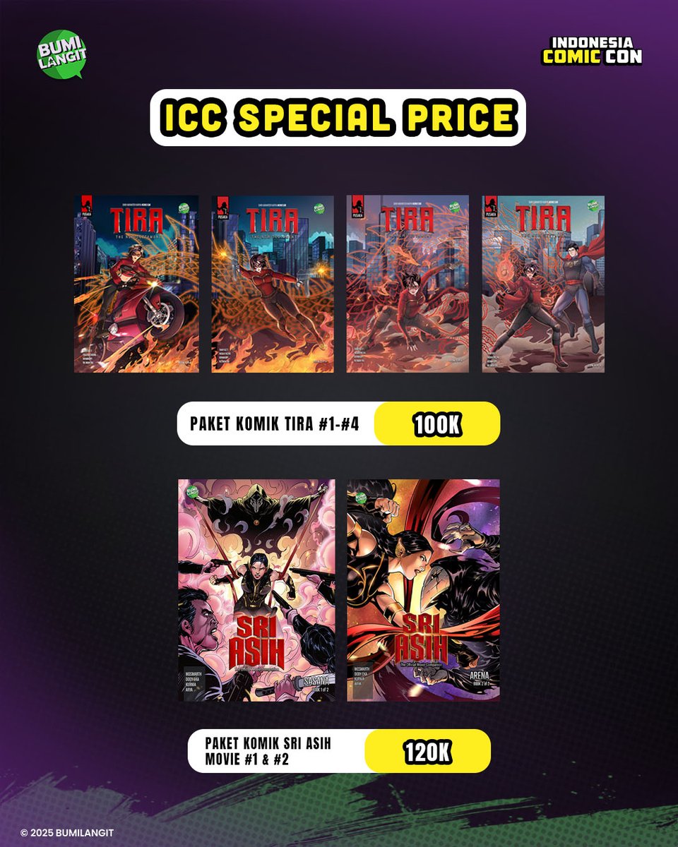 BumilangitID's tweet photo. Bumilangit akan hadir di INDONESIA COMIC CON!
Jangan lupa untuk mampir ke booth kalau kalian ingin beli merch dengan SPECIAL PRICE dan bermain game seru demi kesempatan untuk mendapatkan MERCH GRATIS! 👀🔥
#Bumilangit #indonesiacomiccon #SriAsih #Gundala #Tira #Godam https://t.co/YOjbPJZ1ek
