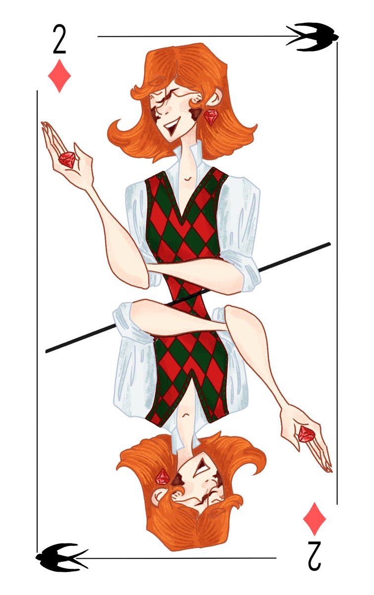 малюнку мільярд років, можна нарешті і запостити

кажуть, бубнова двійка символізує удачу й успішні перемовини. іронічно, правда?

#jemsjam_oc