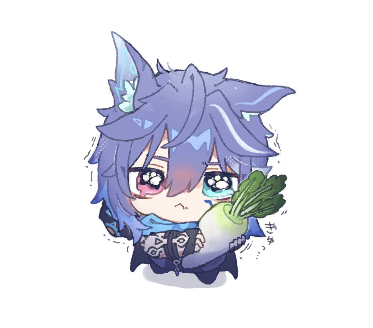 誕絵描いてる時、なんか大根守ってるいのちみたい…ってなって上から落書きしちゃったやつ 結局いじめちゃったね…🥺