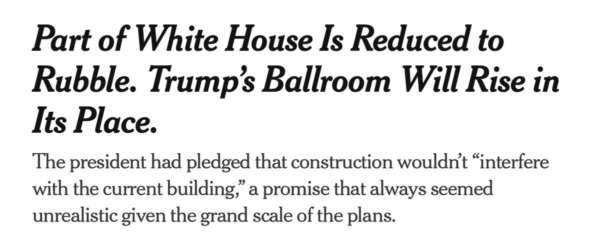 When the Obamas installed a swing set for their kids and Michelle Obama planted a vegetable garden on the WH grounds it was a massive scandal. Trump is literally destroying the building itself and the media just shrugs it off.